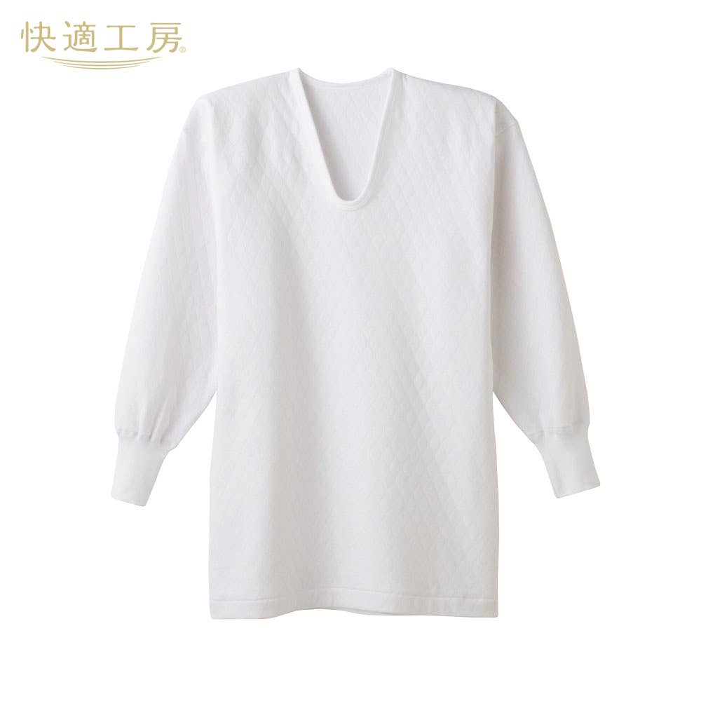 [Wool blend quilt] Long sleeves, U-neck